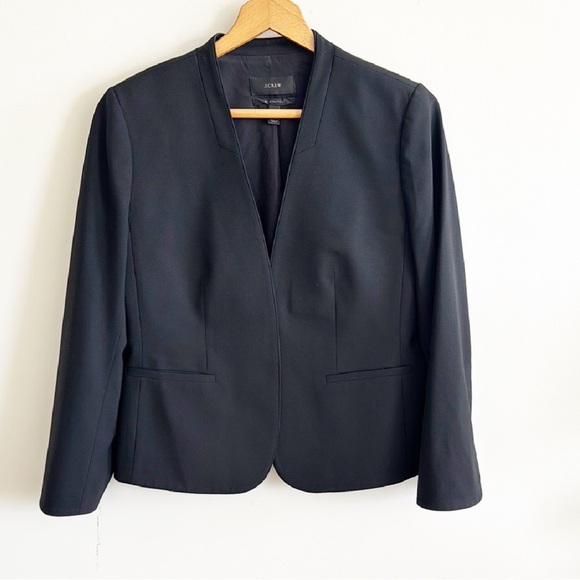 J. Crew wool Collarless Blazer Jacket in Italian Stretch Black Sz 10 Style E4776 - Picture 2 of 7